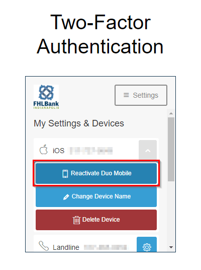 Select Reactivate Duo Mobile button