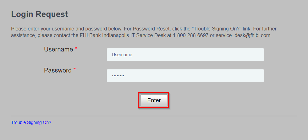 Enter username and password and select Enter button